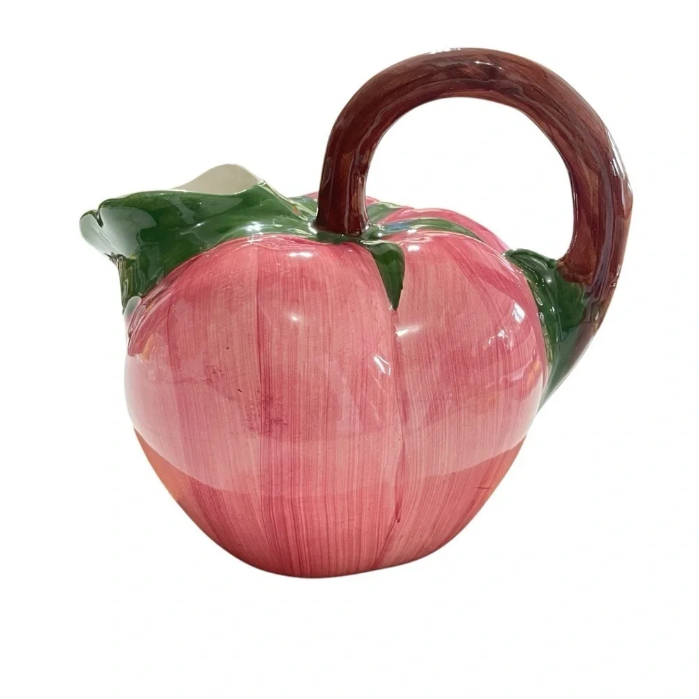 Vintage Majolica Style Hand Painted Tomato Pitcher Jug Made In Portugal Farm EUC